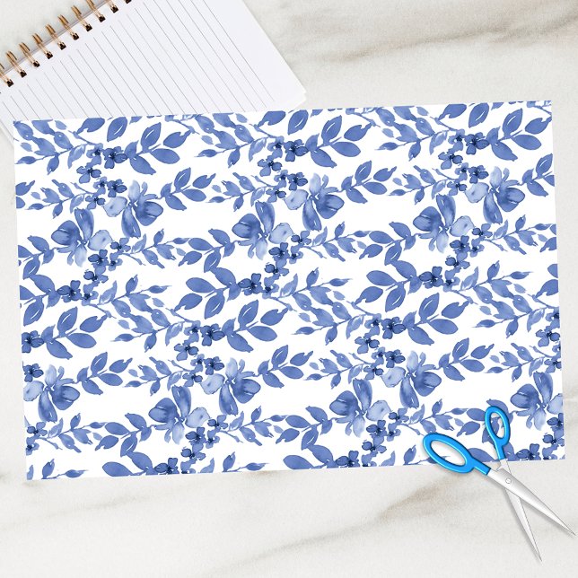 Blue White Floral Leaf Pattern Decoupage  Tissue Paper (Creator Uploaded)