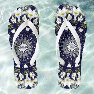 Blue White Floral Mandala Pattern Flip Flops