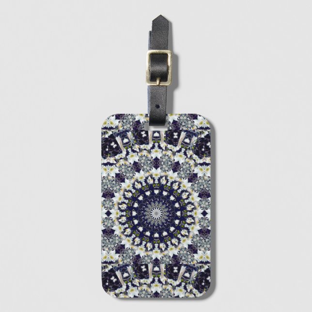 Blue White Floral Mandala Travel Luggage Tag (Front Vertical)