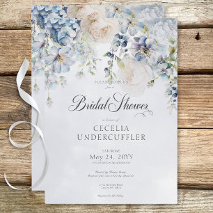 Blue & White Floral Modern Bridal Shower Invitation