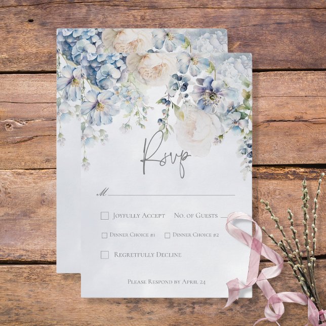 Blue & White Floral Modern RSVP Card (Creator Uploaded)