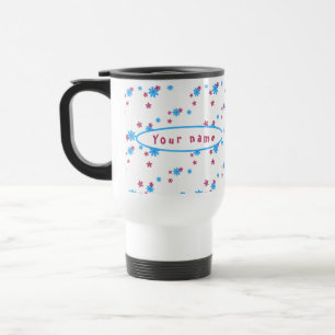 Blue White Floral Modern Trendy Monogram Template Travel Mug