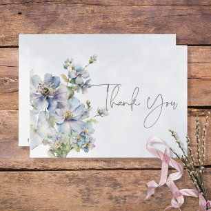 Blue & White Floral Modern Wedding Thank You Card