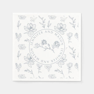 Blue white floral monogram wedding paper napkins