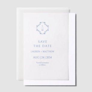 Blue & White Floral Monogrammed Wedding Flat  Vellum Invitations