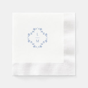 Blue & White Floral Monogrammed Wedding  Napkin