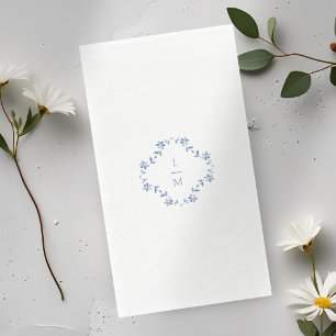 Blue & White Floral Monogrammed Wedding  Napkin