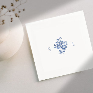 Blue & White Floral Monogrammed Wedding  Napkin