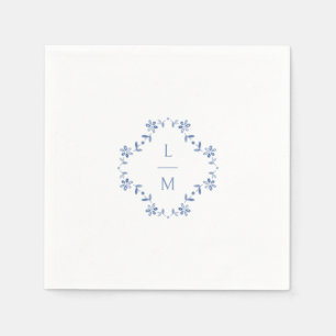 Blue & White Floral Monogrammed Wedding  Napkin