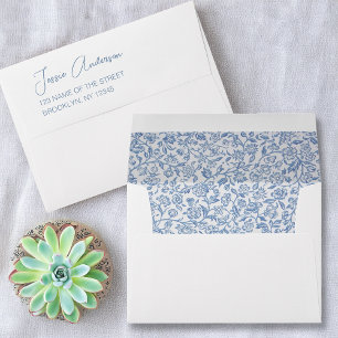 Blue & White Floral Morris Pattern Return Address  Envelope