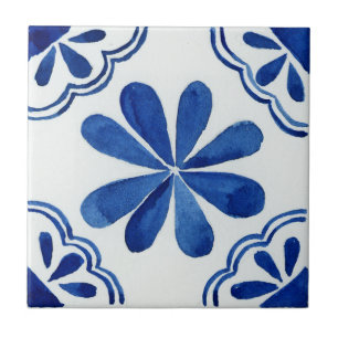 Blue & White Floral Pattern Mediterranean Tile