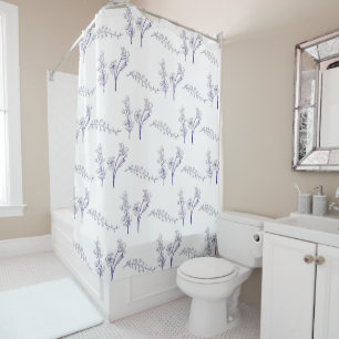 Blue White Floral Pattern Vintage Wildflower Shower Curtain