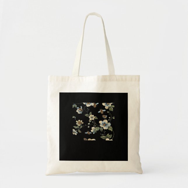 Blue White Floral Pattern - Whimsigoth Dark Aesthe Tote Bag (Front)