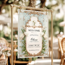Blue White Floral Pearls Prosecco Bridal Welcome
