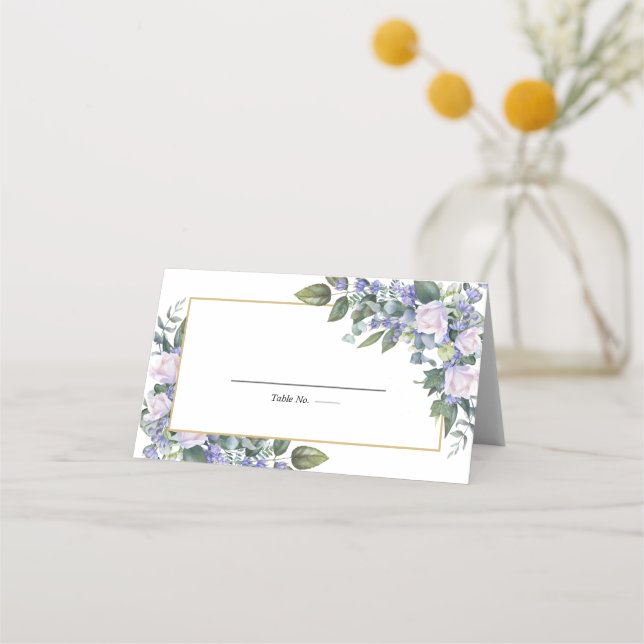 Blue White Floral  Place Card (Front)