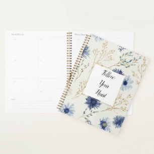 Blue White Floral Planner