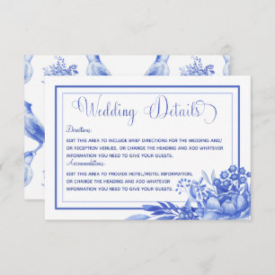 Blue & White Floral Porcelain Wedding Details Enclosure Card