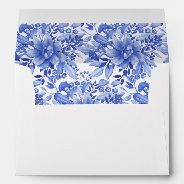 Blue & White Floral Porcelain Wedding Envelope (Back (Bottom))