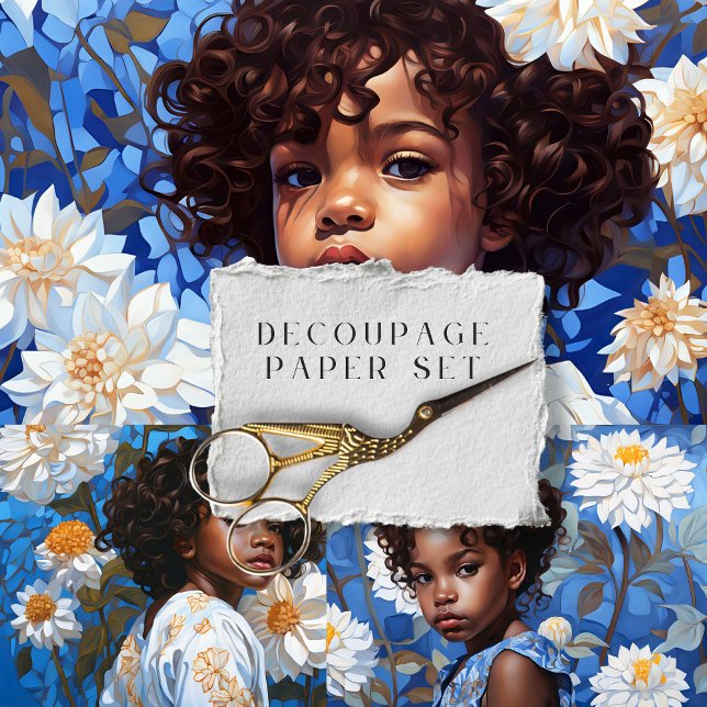 Blue & White Floral Portrait Decoupage Paper Set (Creator Uploaded)
