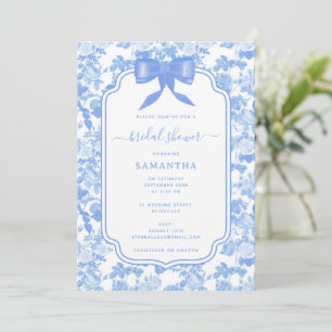 Blue White Floral Roses Chinoiserie Bridal Shower  Invitation