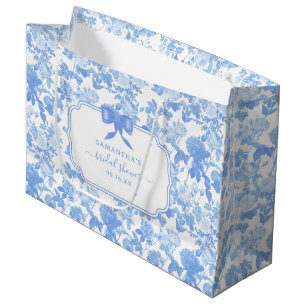 Blue White Floral Roses Chinoiserie Bridal Shower  Large Gift Bag