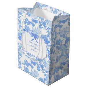 Blue White Floral Roses Chinoiserie Bridal Shower Medium Gift Bag