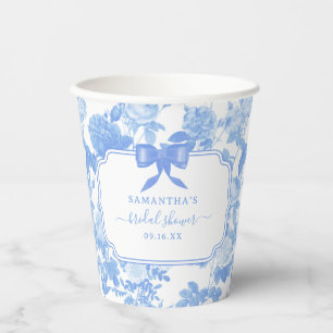 Blue White Floral Roses Chinoiserie Bridal Shower Paper Cups