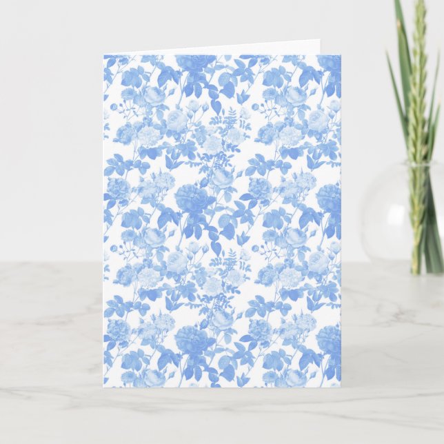 Blue White Floral Roses French Chinoiserie Pattern Card (Front)