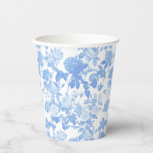 Blue White Floral Roses French Chinoiserie Pattern Paper Cups