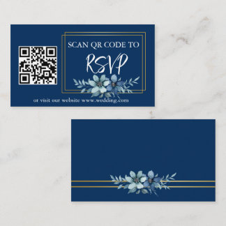 Blue White Floral RSVP QR Code Wedding Website Enclosure Card