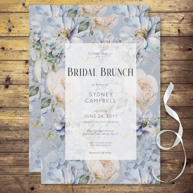 Blue & White Floral Rustic Romantic Bridal Brunch Invitation (Blue & White Floral Rustic Romantic Bridal Brunch Invitation)