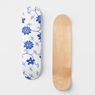 Blue & White Floral Skate Deck, Kintsugi inspired Skateboard