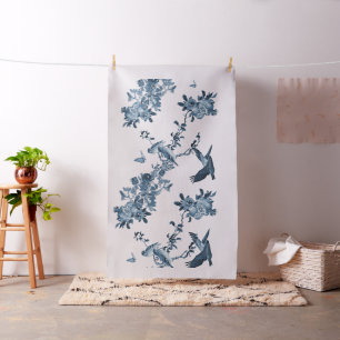 Blue White Floral Stylish Chinoiserie Fabric