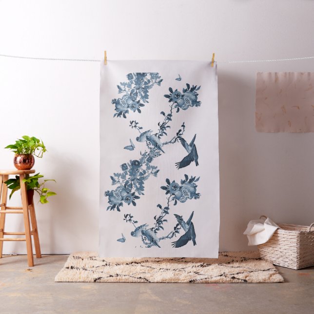 Blue White Floral Stylish Chinoiserie Fabric (In Situ)