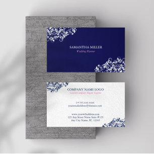 Blue White Floral Swirl Wedding Planner Business Card