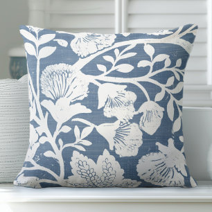 Blue & White Floral Throw Pillow