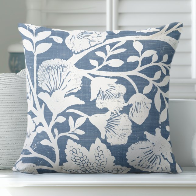 Blue & White Floral Throw Pillow (Creator Uploaded)