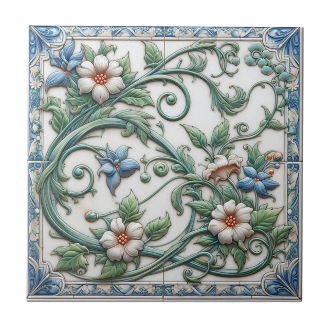 Blue & White Floral Tile (Front)