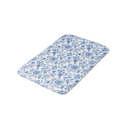 Blue White Floral Toile Pattern  Bath Mat