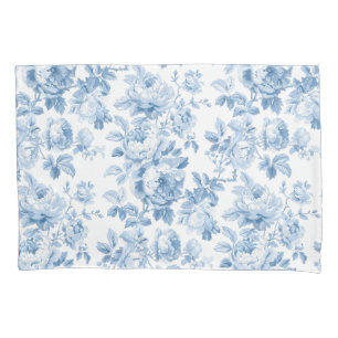 Blue & White Floral Toile Pillowcase