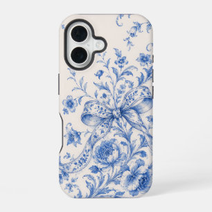 Blue White Floral Toile Ribbon Phone Case