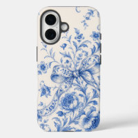 Blue White Floral Toile Ribbon Phone Case