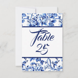 Blue & White Floral Toile Table Number Card