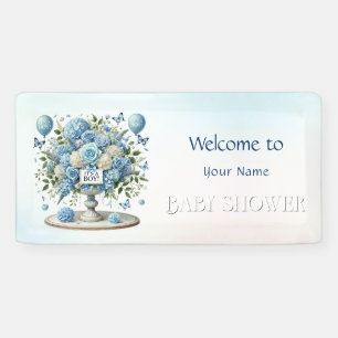 Blue White Floral Vase Baby Shower Banner