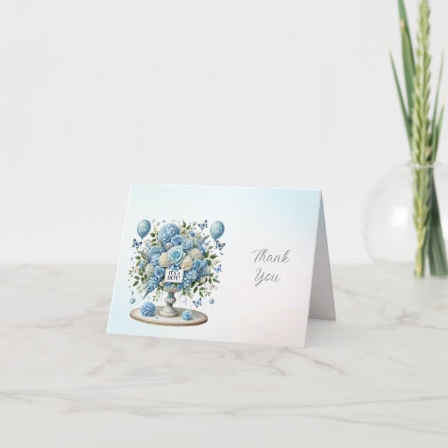 Blue White Floral Vase Thank You Card (Front)