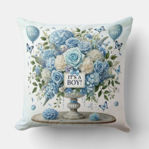 Blue White Floral Vase Throw Pillow