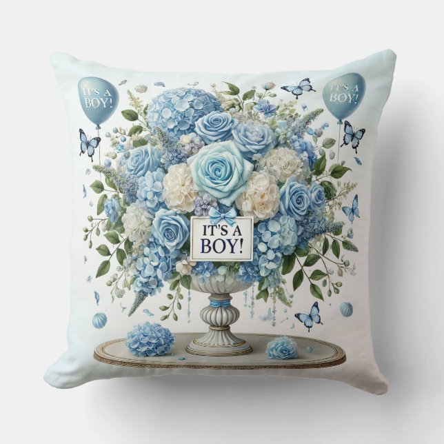 Blue White Floral Vase Throw Pillow (Front)