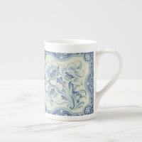 Blue & White Floral Victorian Majolica Antique