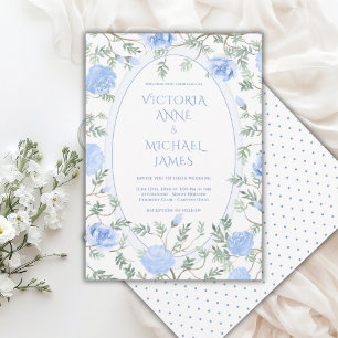 Blue & White Floral Vintage Wedding Invitation