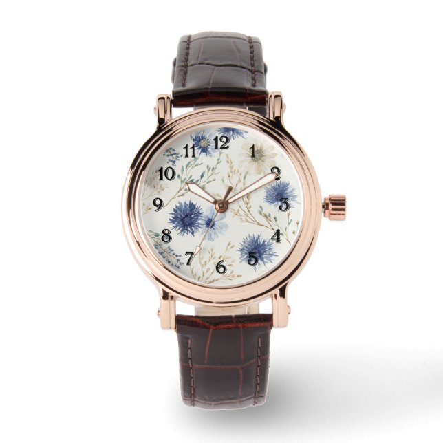 Blue White Floral   Watch (Front)